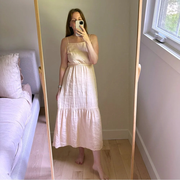 Anthropologie Cloth & Stone 100% linen maxi tiered dress light peach Size XS S M - Picture 1 of 6